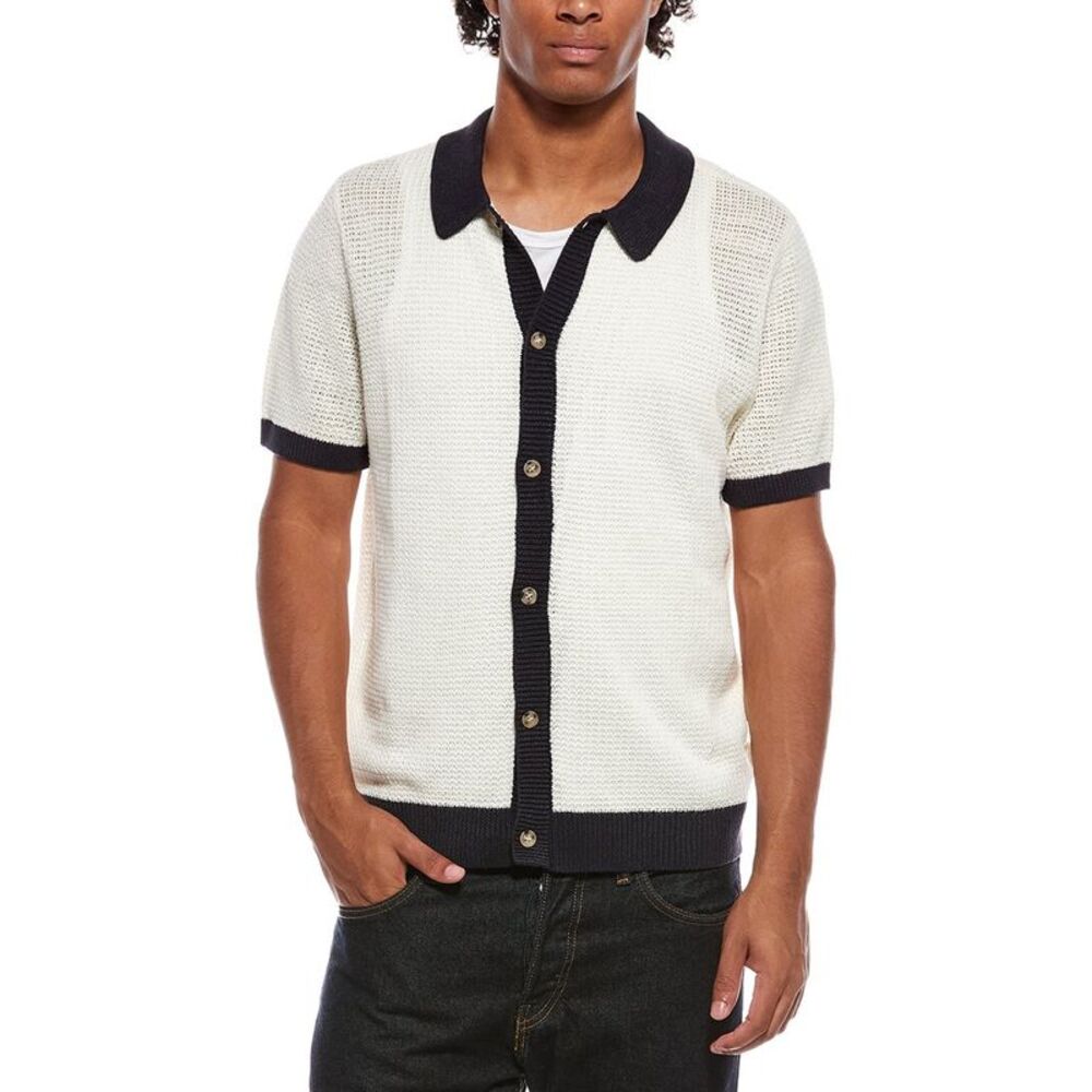 Onia Mens  Linen Button Up Sweater, Navy